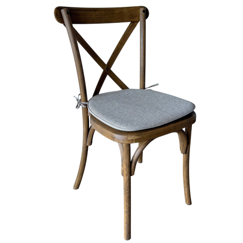 Chaise dos croisé bois vieilli avec coussin écru